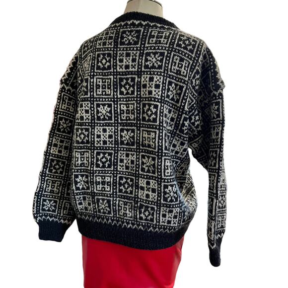 Vintage Grey Cream Heavyweight Wool Knit Winter Cardigan Sweater M - Picture 4 of 5